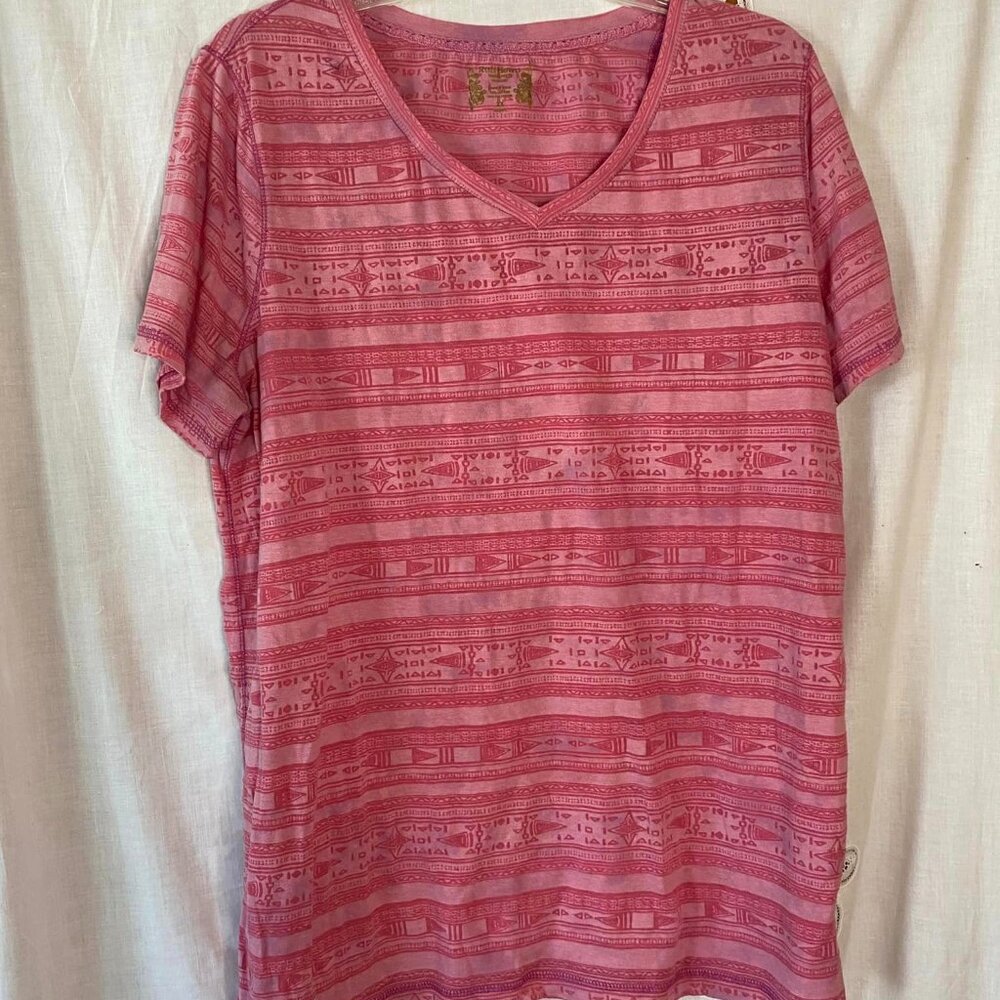 Ruff Hewn women's pink stripe burnout V-neck tee size 2X.